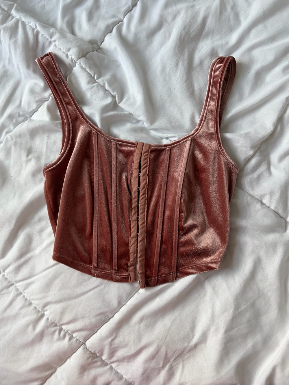 Velvet Corset Crop Top in Mauve Pink